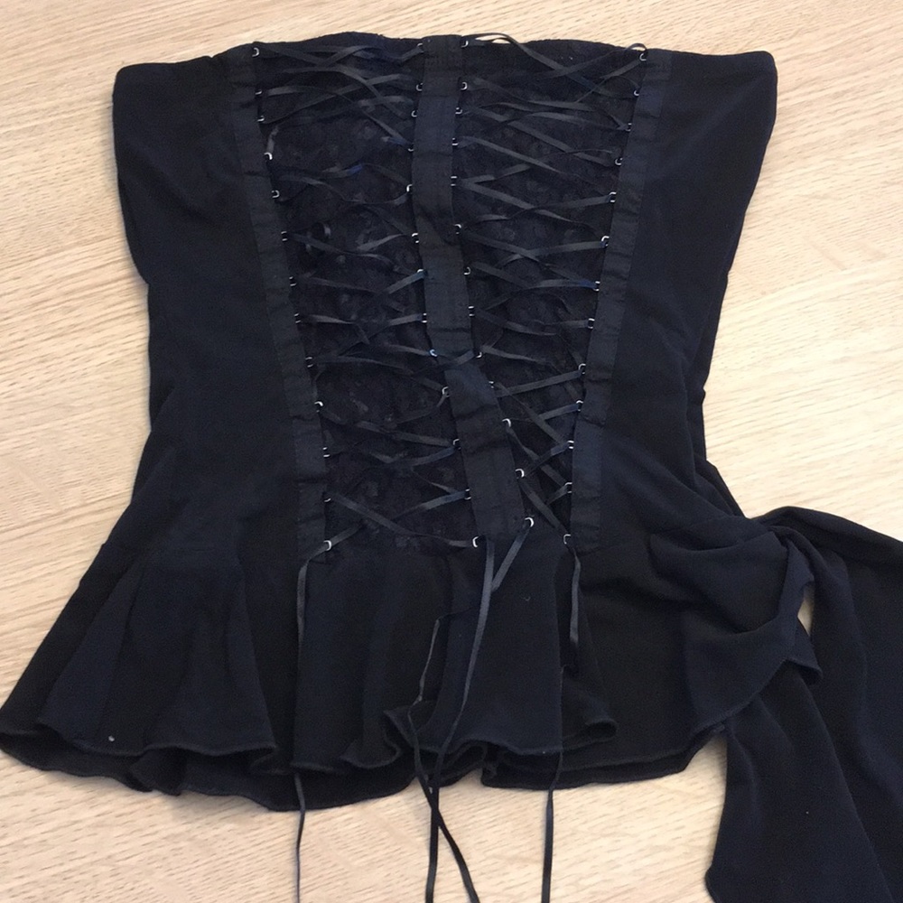 Black halter top with corset ribboning